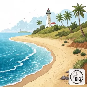 Watercolor picture support for the word Coast: the land right next to the ocean