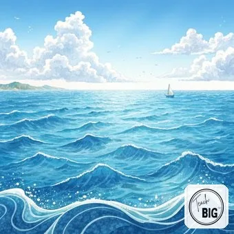 Watercolor picture support for the word Ocean: a very large body of salt water