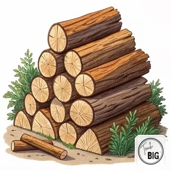 Watercolor picture support for the word Wood: the hard material from trees, used to build and to burn