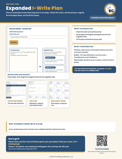 Expanded I-Write Plan one-page flyer preview.