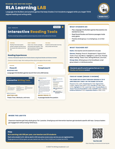 RLA Learning LAB one-page flyer preview.