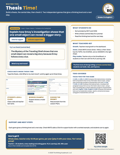Thesis Time! one-page flyer preview.